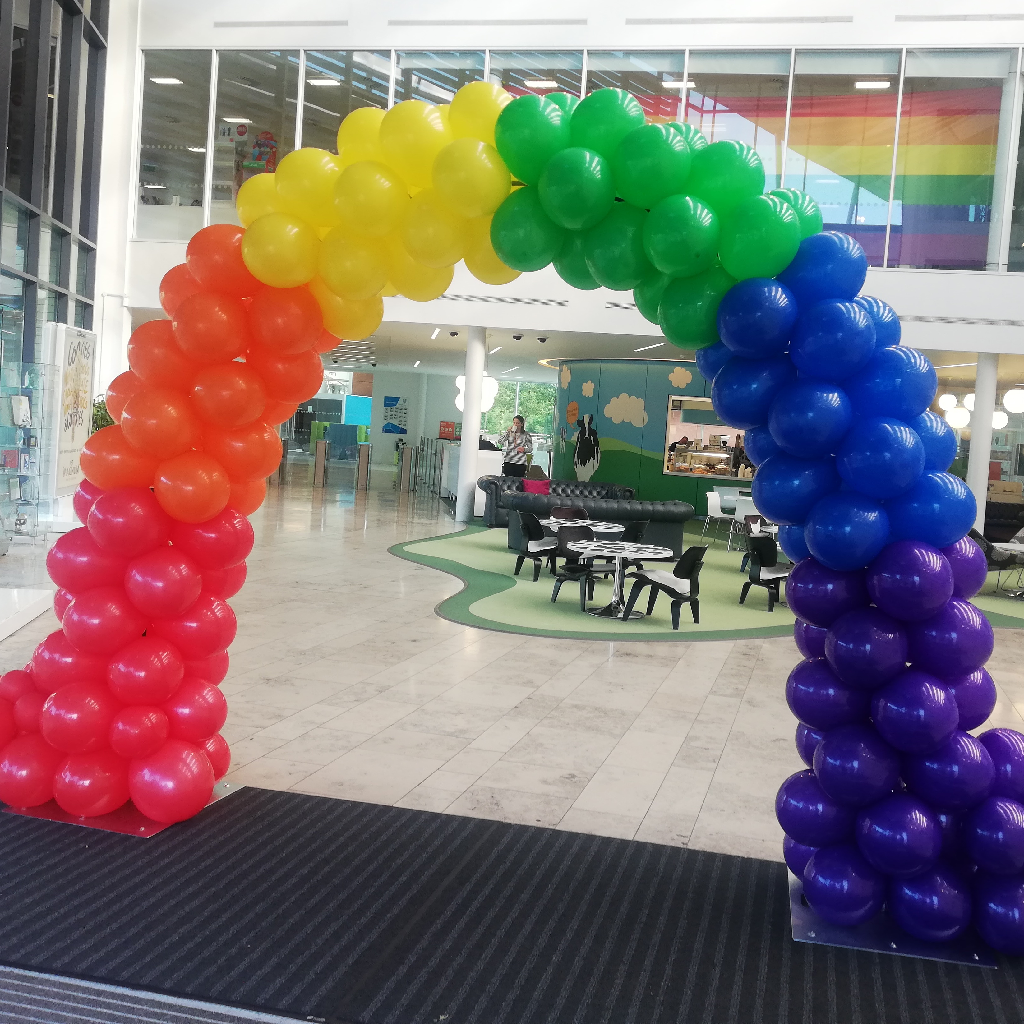 Rainbow Pride Balloon Arch created for Unilever, Leatherhead