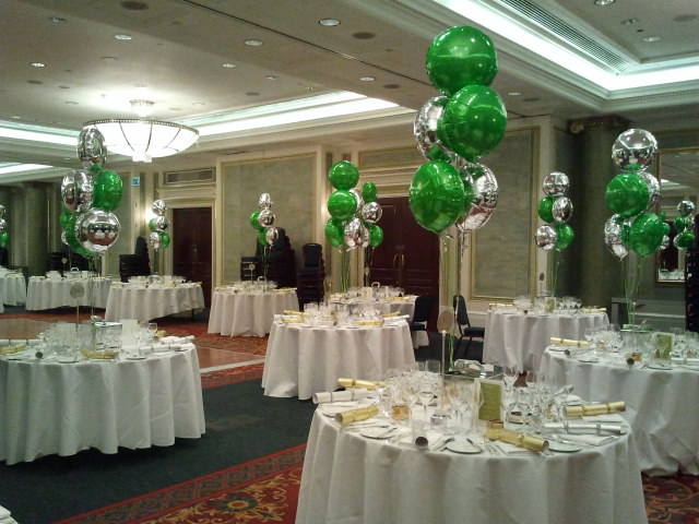 Green and Silver Foil Balloon Table Bouquets