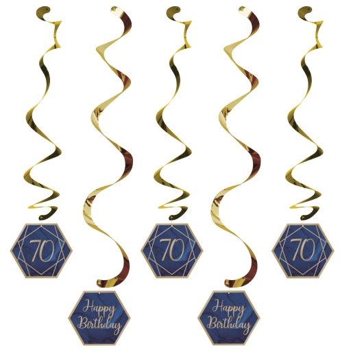 5 Navy /& Gold Geode Age 70 Dizzy Danglers Ladies 70th Birthday Party Decoration