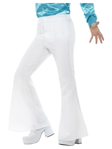 White Flared Trousers Mens: Large - Non Stop Party Shop